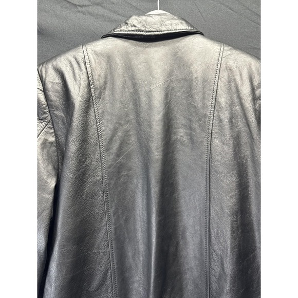 Vintage Donna Pelle‎ Leather Coat Womens Medium Black Long Trench Overcoat 90s - Picture 8 of 12